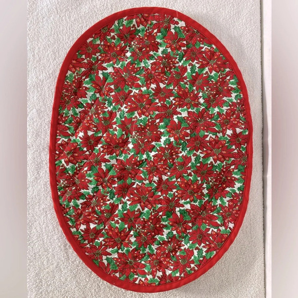 Vintage Red Green Festive Oval Christmas Placemats x2 - Picture 7 of 10